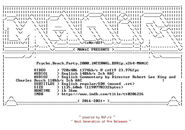 NFO for the release Psycho.Beach.Party.2000.iNTERNAL.BDRip.x264-MANiC by MANiC