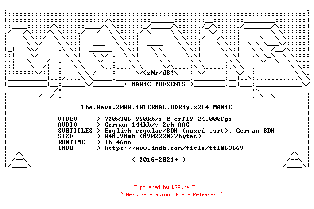 NFO for the release The.Wave.2008.iNTERNAL.BDRip.x264-MANiC by MANiC