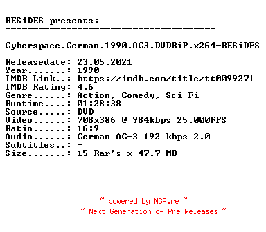 NFO for the release Cyberspace.German.1990.AC3.DVDRiP.x264-BESiDES by BESiDES