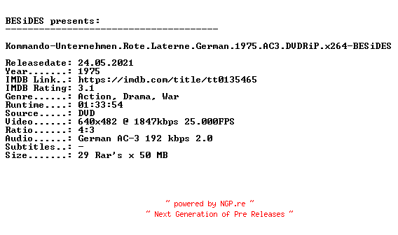 NFO for the release Kommando-Unternehmen.Rote.Laterne.German.1975.AC3.DVDRiP.x264-BESiDES by BESiDES