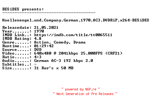 NFO for the release Hoellenengel.und.Company.German.1970.AC3.DVDRiP.x264-BESiDES by BESiDES