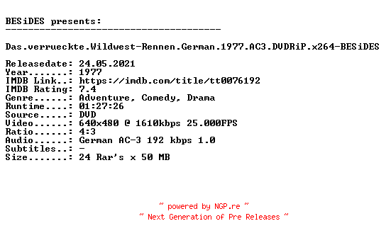 NFO for the release Das.verrueckte.Wildwest-Rennen.German.1977.AC3.DVDRiP.x264-BESiDES by BESiDES