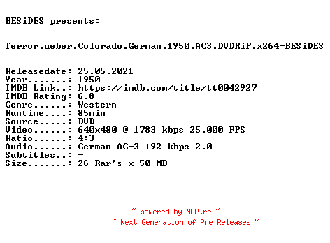 NFO for the release Terror.ueber.Colorado.German.1950.AC3.DVDRiP.x264-BESiDES by BESiDES