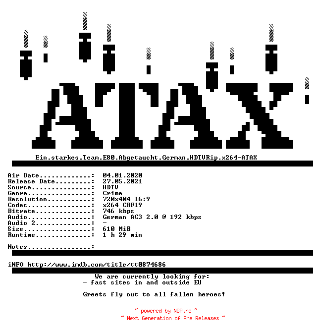 NFO for the release Ein.starkes.Team.E80.Abgetaucht.German.HDTVRip.x264-ATAX by ATAX