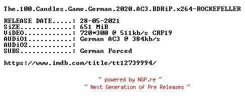 NFO for the release The.100.Candles.Game.German.2020.AC3.BDRiP.x264-ROCKEFELLER by ROCKEFELLER