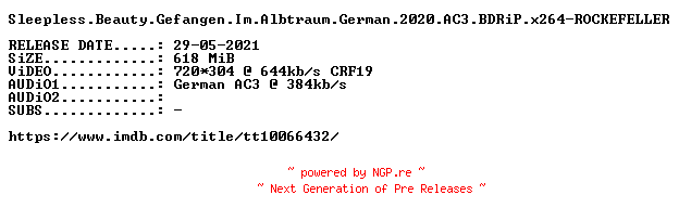 NFO for the release Sleepless.Beauty.Gefangen.Im.Albtraum.German.2020.AC3.BDRiP.x264-ROCKEFELLER by ROCKEFELLER