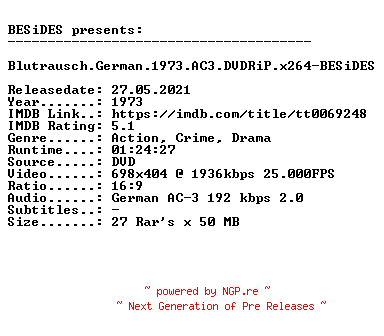 NFO for the release Blutrausch.German.1973.AC3.DVDRiP.x264-BESiDES by BESiDES