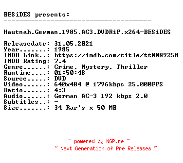 NFO for the release Hautnah.German.1985.AC3.DVDRiP.x264-BESiDES by BESiDES
