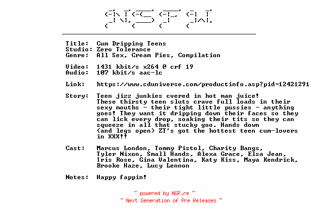 NFO for the release Cum.Dripping.Teens.DISC1.XXX.DVDRip.x264-NSFW by NSFW