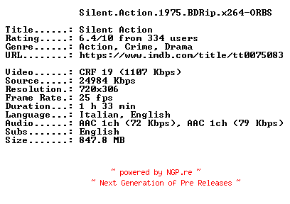 NFO for the release Silent.Action.1975.BDRip.x264-ORBS by ORBS