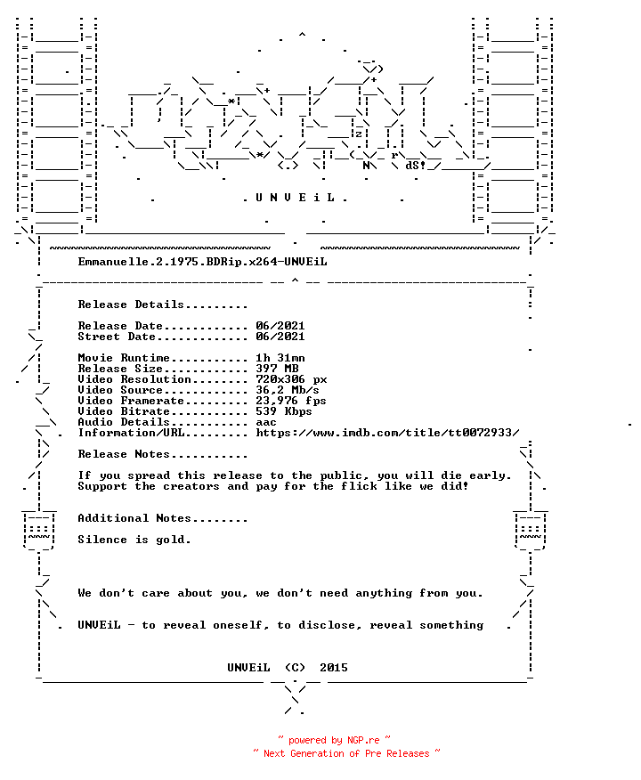 NFO for the release Emmanuelle.2.1975.BDRip.x264-UNVEiL by UNVEiL