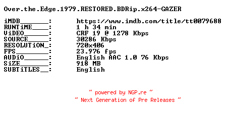 NFO for the release Over.the.Edge.1979.RESTORED.BDRip.x264-GAZER by GAZER
