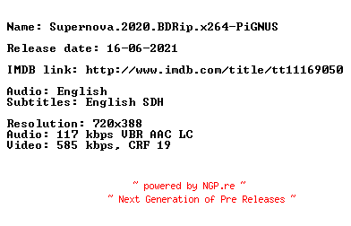 NFO for the release Supernova.2020.BDRip.x264-PiGNUS by PiGNUS