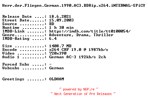 NFO for the release Herr.der.Fliegen.German.1990.AC3.BDRip.x264.iNTERNAL-SPiCY by SPiCY