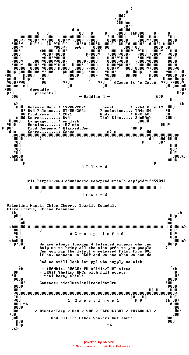 NFO for the release Baddies.4.XXX.DVDRip.x264-CiCXXX by CiCXXX