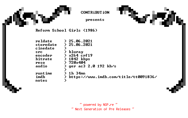 NFO for the release Reform.School.Girls.1986.German.BDRip.x264-CONTRiBUTiON by CONTRiBUTiON