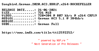 NFO for the release Songbird.German.2020.AC3.BDRiP.x264-ROCKEFELLER by ROCKEFELLER