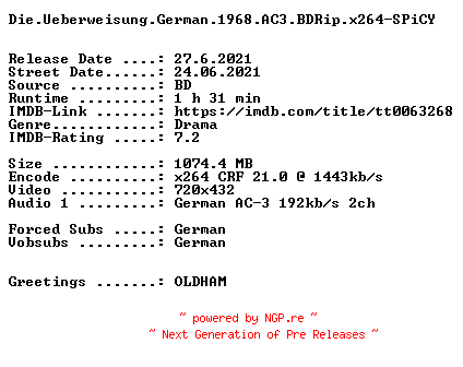 NFO for the release Die.Ueberweisung.German.1968.AC3.BDRip.x264-SPiCY by SPiCY