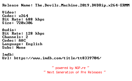 NFO for the release The.Devils.Machine.2019.DVDRip.x264-ERMM by ERMM