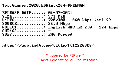 NFO for the release Top.Gunner.2020.BDRip.x264-FREEMAN by FREEMAN