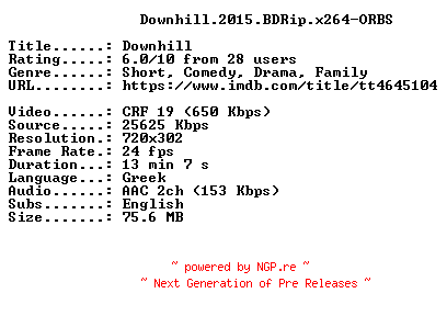 NFO for the release Downhill.2015.BDRip.x264-ORBS by ORBS