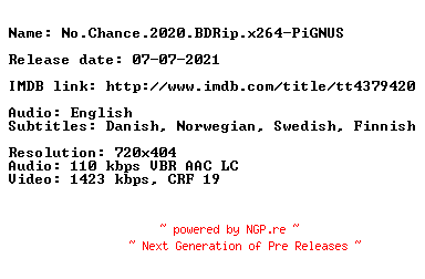 NFO for the release No.Chance.2020.BDRip.x264-PiGNUS by PiGNUS