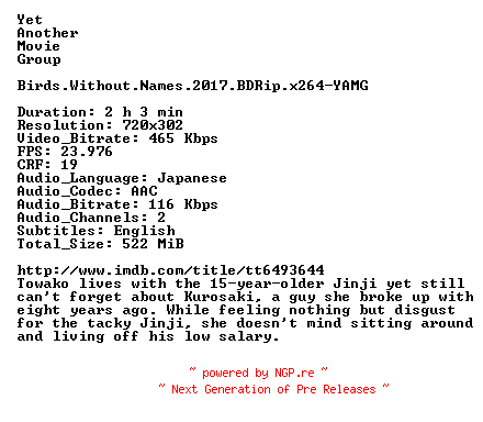 NFO for the release Birds.Without.Names.2017.BDRip.x264-YAMG by YAMG