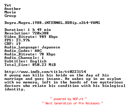 NFO for the release Dogra.Magra.1988.iNTERNAL.BDRip.x264-YAMG by YAMG