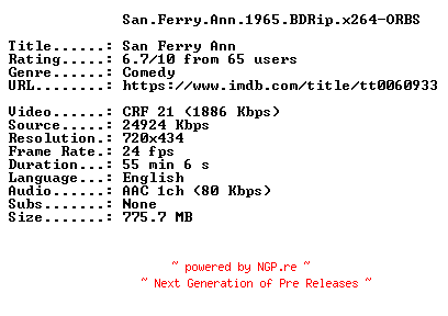 NFO for the release San.Ferry.Ann.1965.BDRip.x264-ORBS by ORBS