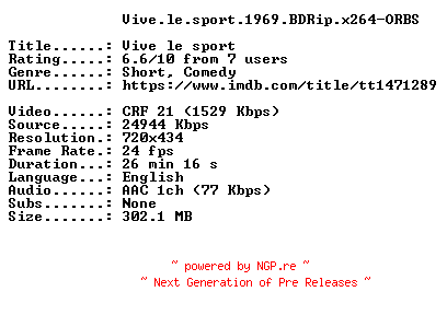 NFO for the release Vive.le.sport.1969.BDRip.x264-ORBS by ORBS