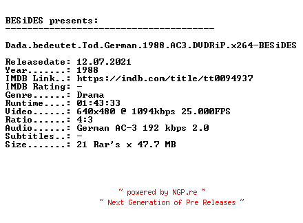 NFO for the release Dada.bedeutet.Tod.German.1988.AC3.DVDRiP.x264-BESiDES by BESiDES