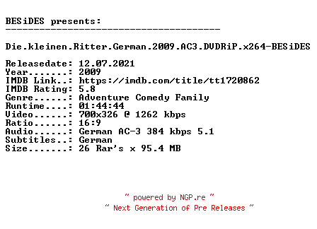 NFO for the release Die.kleinen.Ritter.German.2009.AC3.DVDRiP.x264-BESiDES by BESiDES
