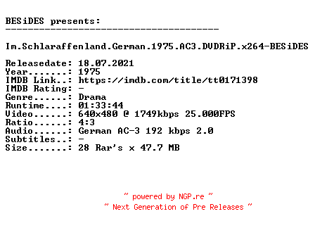 NFO for the release Im.Schlaraffenland.German.1975.AC3.DVDRiP.x264-BESiDES by BESiDES