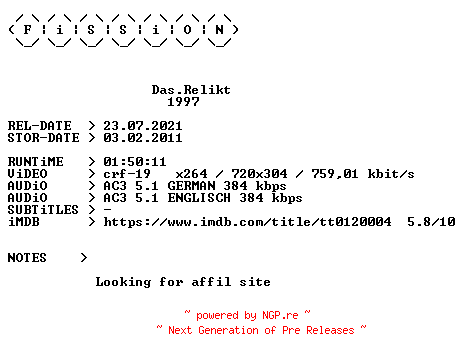 NFO for the release Das.Relikt.German.1997.DL.BDRiP.x264.iNTERNAL-NGE by NGE