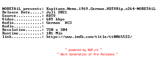 NFO for the release Kapitaen.Nemo.1969.German.HDTVRip.x264-NORETAiL by NORETAiL