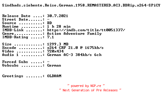 NFO for the release Sindbads.siebente.Reise.German.1958.REMASTERED.AC3.BDRip.x264-SPiCY by SPiCY