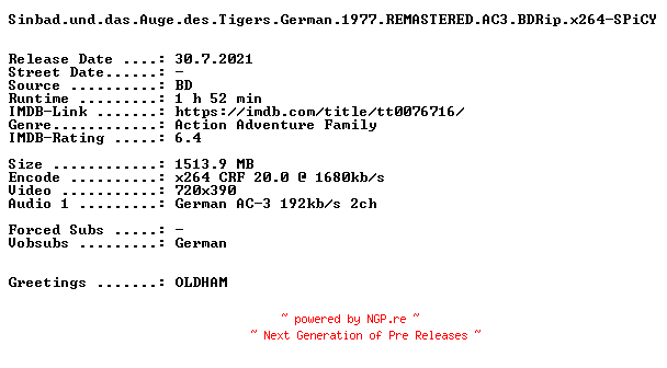 NFO for the release Sinbad.und.das.Auge.des.Tigers.German.1977.REMASTERED.AC3.BDRip.x264-SPiCY by SPiCY