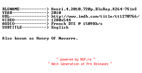 NFO for the release Henri.4.2010.720p.BluRay.X264-7SinS by 7SinS
