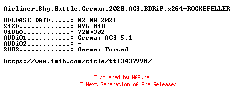 NFO for the release Airliner.Sky.Battle.German.2020.AC3.BDRiP.x264-ROCKEFELLER by ROCKEFELLER