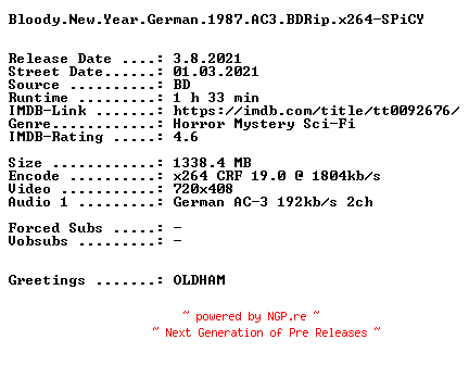 NFO for the release Bloody.New.Year.German.1987.AC3.BDRip.x264-SPiCY by SPiCY