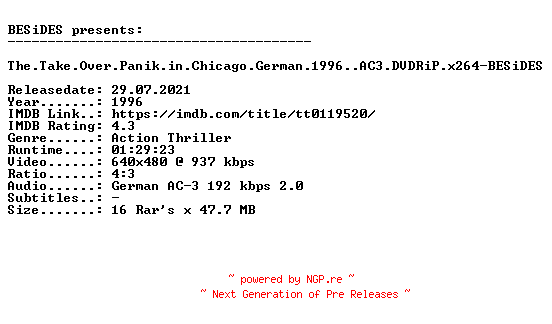NFO for the release The.Take.Over.Panik.in.Chicago.German.1996.AC3.DVDRiP.x264-BESiDES by BESiDES
