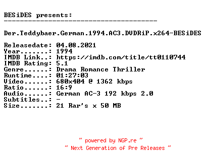 NFO for the release Der.Teddybaer.German.1994.AC3.DVDRiP.x264-BESiDES by BESiDES
