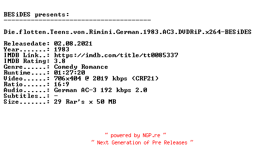 NFO for the release Die.flotten.Teens.von.Rimini.German.1983.AC3.DVDRiP.x264-BESiDES by BESiDES