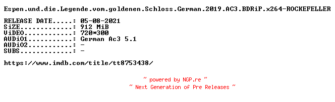 NFO for the release Espen.und.die.Legende.vom.goldenen.Schloss.German.2019.AC3.BDRiP.x264-ROCKEFELLER by ROCKEFELLER