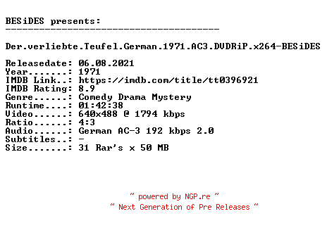 NFO for the release Der.verliebte.Teufel.German.1971.AC3.DVDRiP.x264-BESiDES by BESiDES