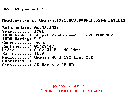 NFO for the release Mord.aus.Angst.German.1981.AC3.DVDRiP.x264-BESiDES by BESiDES