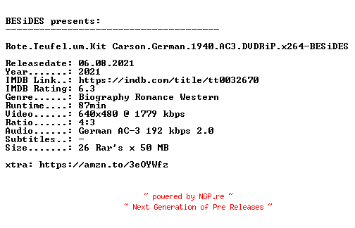 NFO for the release Rote.Teufel.um.Kit.Carson.German.1940.AC3.DVDRiP.x264-BESiDES by BESiDES