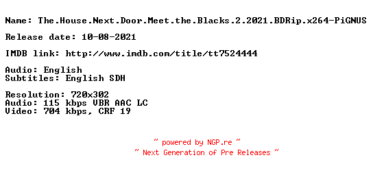 NFO for the release The.House.Next.Door.Meet.the.Blacks.2.2021.BDRip.x264-PiGNUS by PiGNUS