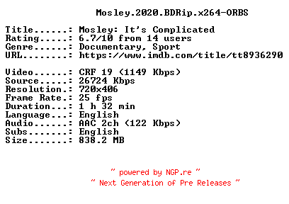 NFO for the release Mosley.2020.BDRip.x264-ORBS by ORBS