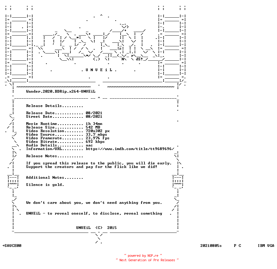 NFO for the release Wander.2020.BDRip.x264-UNVEiL by UNVEiL